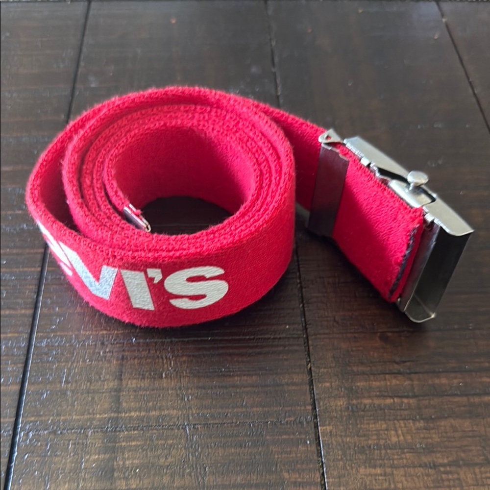 Levi's Red Logo Webbing Belt with Silver Buckle